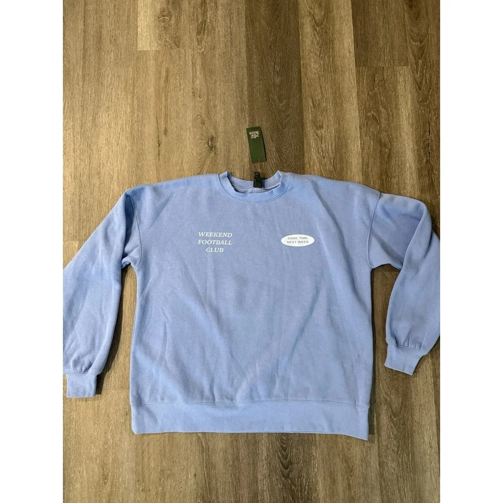 Womens Oversized Pullover Fleece Sweatshirt Football Club Light Blue Size XS - Picture 12 of 13